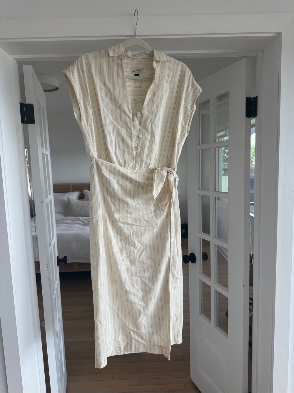 Universal Thread Cream Striped Wrap Midi Dress
